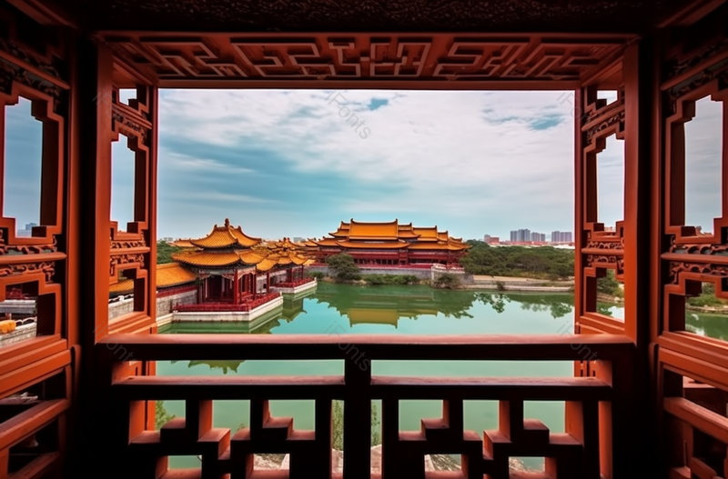 从木窗望出去蓝天白云美丽景色实拍摄影图,高清,摄影图,摄影图片,图片大全,摄影图免费下载